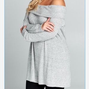 Heather grey off the shoulder sweater